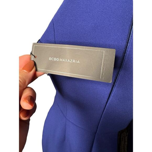 BCBGMAXAZRIA NEW Makenna Halter Dress Blue Asymmetrical Hem Size 8 Cocktail - Picture 7 of 11
